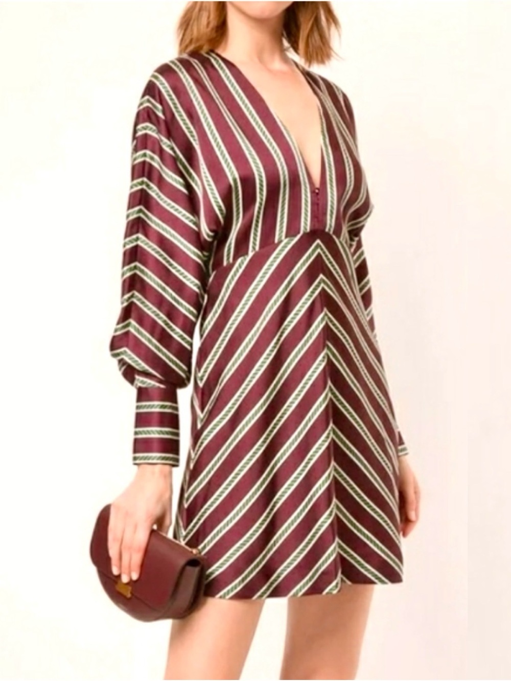 Alexis Small Tena Burgundy Striped Plunge V-Neck A-Line Mini Dress